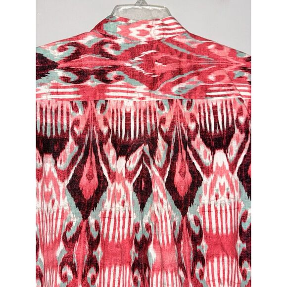 Jones New York Sport Ikat Top 100% Linen Button Shirt Western Art Lagenlook Med - Picture 9 of 15